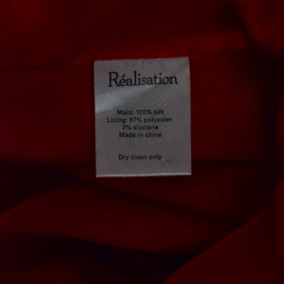 Realisation Par Venus Silk Mini Dress in Red Squiggle A-Line Puff Sleeve Sz XXS - Picture 13 of 13